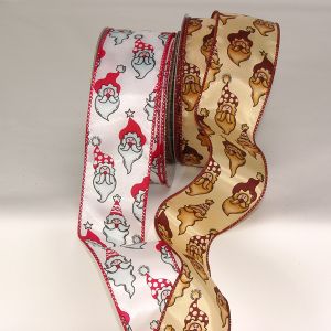 Wire Edge Long Bearded Santas Ribbon