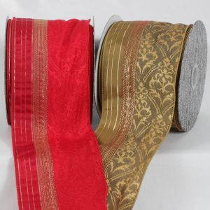 Wire Woven Striped Damask Ribbon