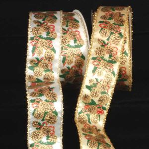 Wired Pine Cones Ribbon