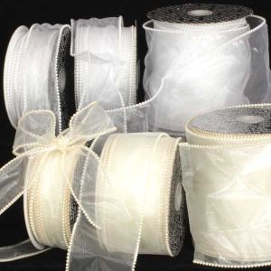Wire Edge Pearl Sheer Ribbon