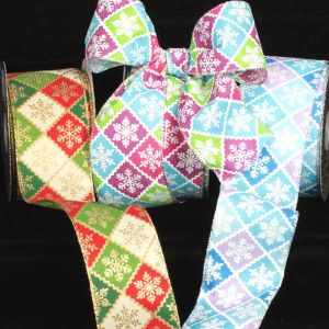 Wired Diagonal Snowflakes Ribbon