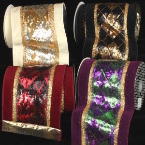 Wired Sequins Argyle w/ Velvet Ribbon