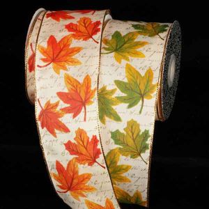 Gold Wire Edge Leaves Ribbon