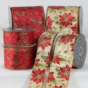 Wire Edge Poinsettia Ribbon