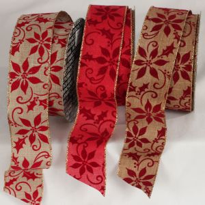 Wired Velveteen Poinsettia Ribbon