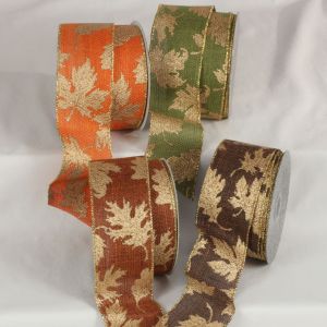 Wired Gold Fall Leaves Ribbon