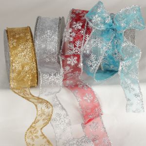 Wired Sheer Snowflakes Ribbon