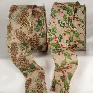 Gold Edge Holiday Print Ribbon