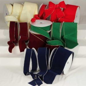 Wired In/Outdoor Velvet Ribbon with Gold or Silver Edge