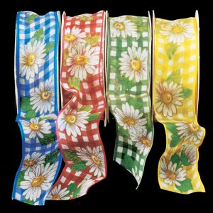 Wire Edge Sheer Daisy Plaid Ribbon