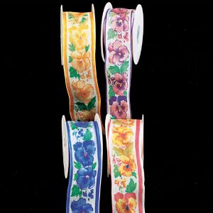 Wired Sheer Print "Pansies" Ribbon