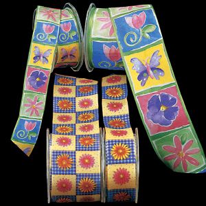Wire Edge Taffeta Print Country Flower & Butterflies...Ribbon