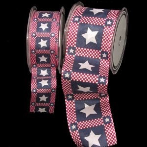 Wired Edge Taffeta Print Country Star Ribbon