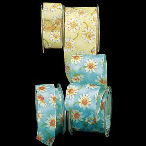 Wire Edge Taffeta Print Daisies Ribbon