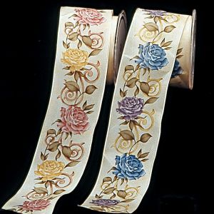 Wire Edge Taffeta Print Spanish Rose Ribbon