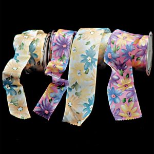 Wire Edge Print "Dahlias" Ribbon