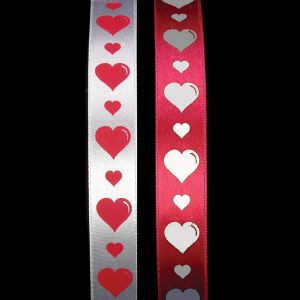Satin Print with Hearts Woven Edge Ribbon