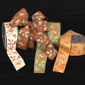 Wired Taffeta Leaves Ribbon