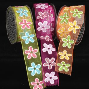 Wired Sheer Glitter Blume Ribbon