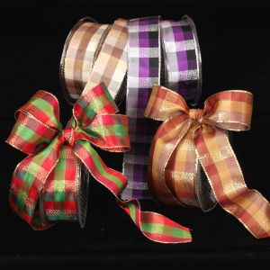 Wired Metallic Check Ribbon