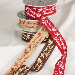 Wired Print Merry Christmas on Taffeta Ribbon