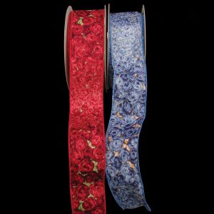 Wire Edge Cotton Print Ribbon Roses Ribbon