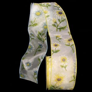 Wired Edge Sheer Wavy Daisy Ribbon