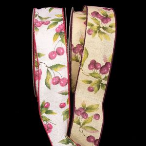 Wired Cotton Print Cherries Ribbon