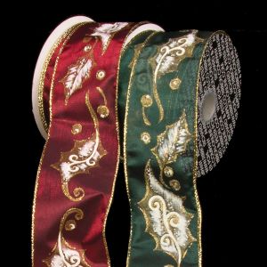 Wired Semi Sheer Antique Leaves Ribbon