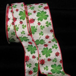 Wired Shamrock Ladybug Ribbon