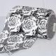 Wire Edge Sheer Print Roses 6 inch 20 yards White on Black