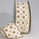 Wire Edge Velvet Glitzerstern 3 Inch 20 Yards Ivory/gold