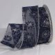 Wired Sheer Little Poinsettia 2 Inch  20 Yards Navy Silver