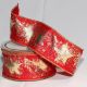 Wired Grosgrain with Star Print 2 inch by 20 yards Gold on Red