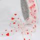 White Organza with Red Hearts 1 Inch  27 Yards Red on White