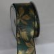 Wired Satin Print Fall Leaves 2 inch by 20 yards Olive Green