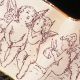 Gold Wired Taffeta Cherubs 1.5 Inch 27 Yard Ivory/burgundy