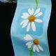 Wired Print Gerbera Daisies 1.5 Inch 27 Yards Blue