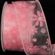 Wired Felt Flowers on Sheer 2.5 Inch 20 Yard Pink