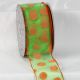 Wired Polka Dots on Sheer Ribbon 2.5 inch 20 yards Green/Orange