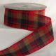 Wired Woven Fabric Plaid 2.5 inch by 20 yards Black Red Brown Ribbon