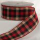 Wired Woven Fabric Plaid 2.5 inch by 20 yards Red Black Ivory Ribbon